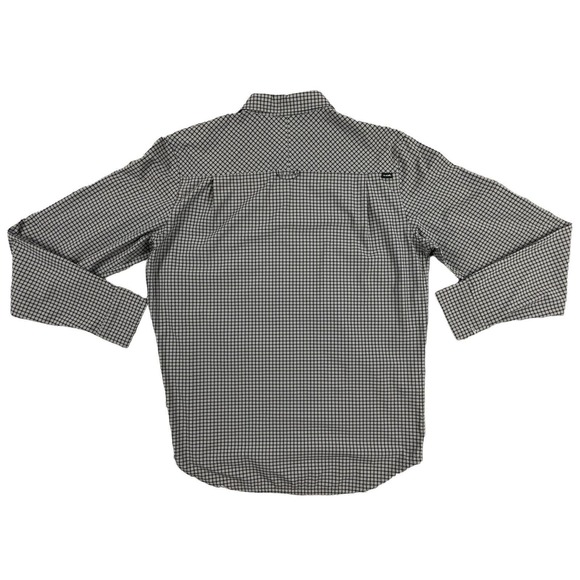 Travis Mathew Plaid Button Up Long Sleeve Mens Shirt Size M Black Grey - Picture 8 of 8